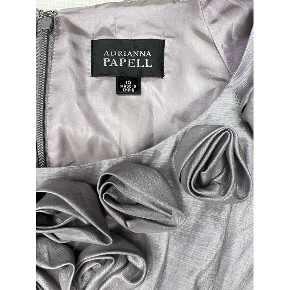 Adrianna Papell Size 10 Silver Gray Rosette Cocktail Dress Evening Sheath - Picture 5 of 13